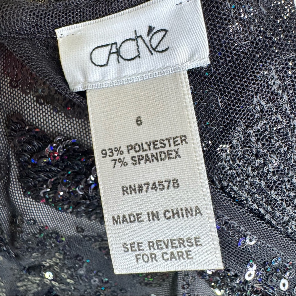 Cache Black Sequin Long Sleeve Dress Women’s 6 - Picture 2 of 5